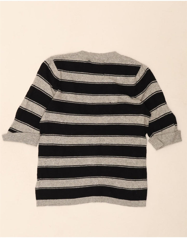 EDDIE BAUER Womens Seattle Cardigan Sweater UK 10 Small Grey Striped Vintage Eddie Bauer and Second-Hand Eddie Bauer from Messina Hembry 