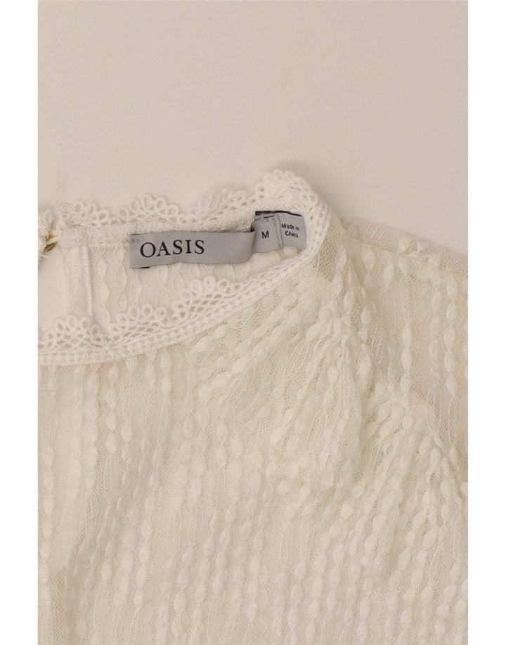 Женский кружевной прозрачный топ с длинным рукавом Oasis UK 14, средний белый