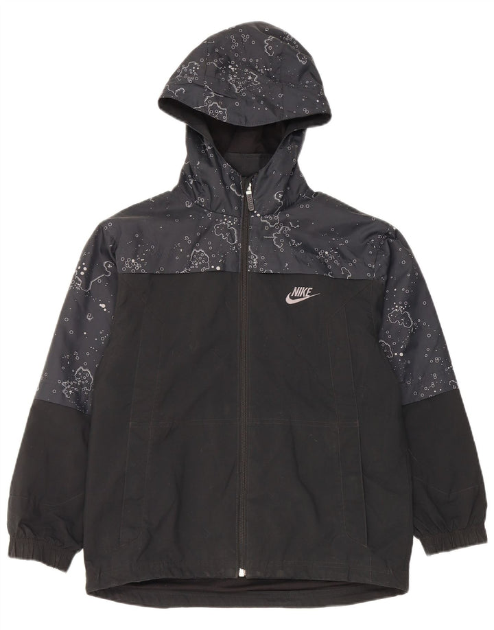 Дождевик с капюшоном и абстрактным узором Nike для мальчиков, 10–11 лет, средний черный