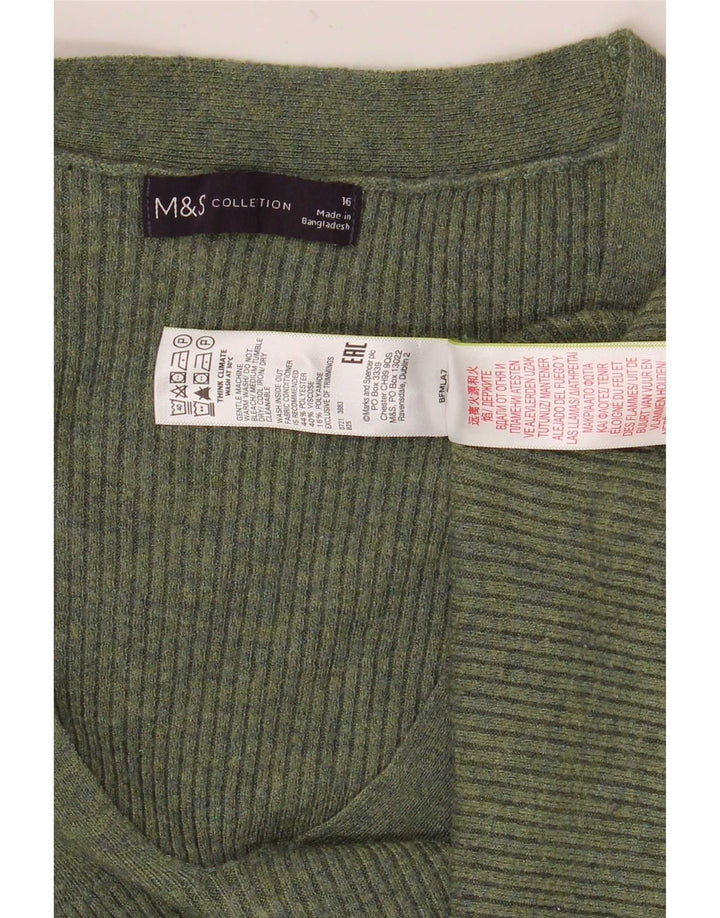 Женский джемпер с v-образным вырезом Marks & Spencer UK 16, большой зеленый полиэстер