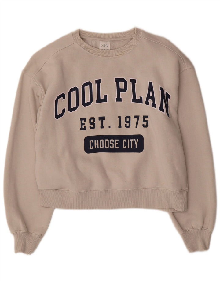 Укороченный свитер с рисунком Zara для девочек 13–14 лет, белый