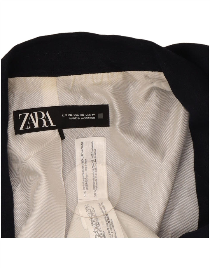Женский открытый пиджак Zara UK 20 2XL темно-синий льняной
