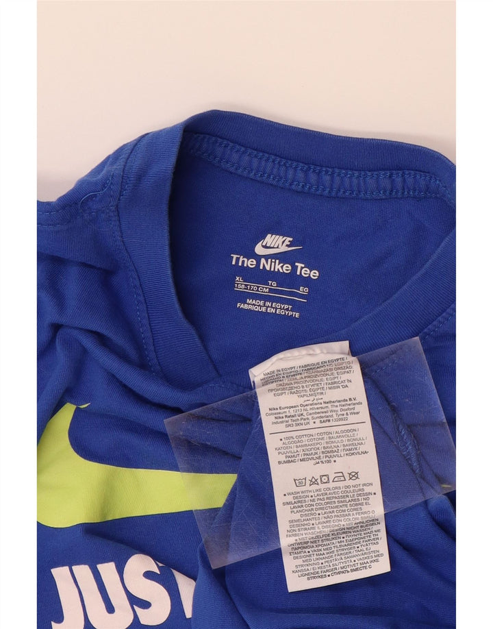 Футболка с рисунком NIKE для мальчиков, топ 13–14 лет, синий хлопок, размер XL