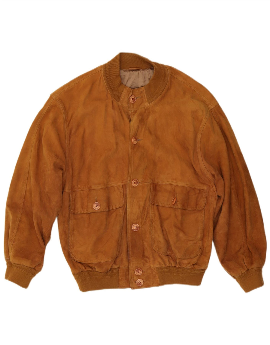 Мужской замшевый бомбер VINTAGE UK 38 средний бежевый кожаный