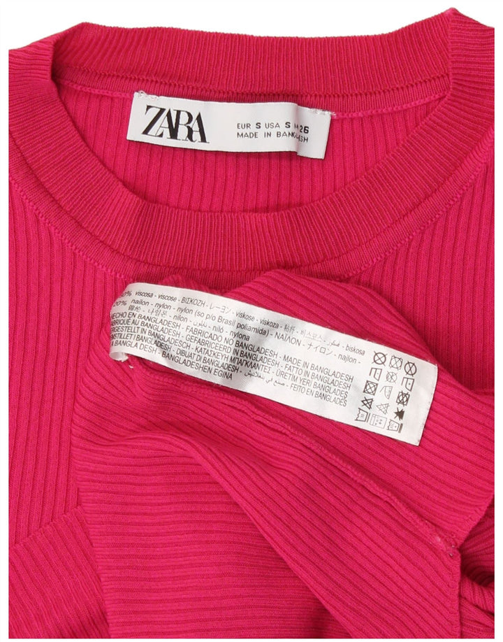 Женский укороченный топ Zara с длинным рукавом UK 8, маленький розовый, вискоза