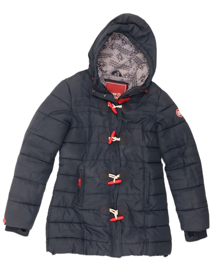 Женская утепленная куртка с капюшоном Superdry UK 14, большой темно-синий полиэстер