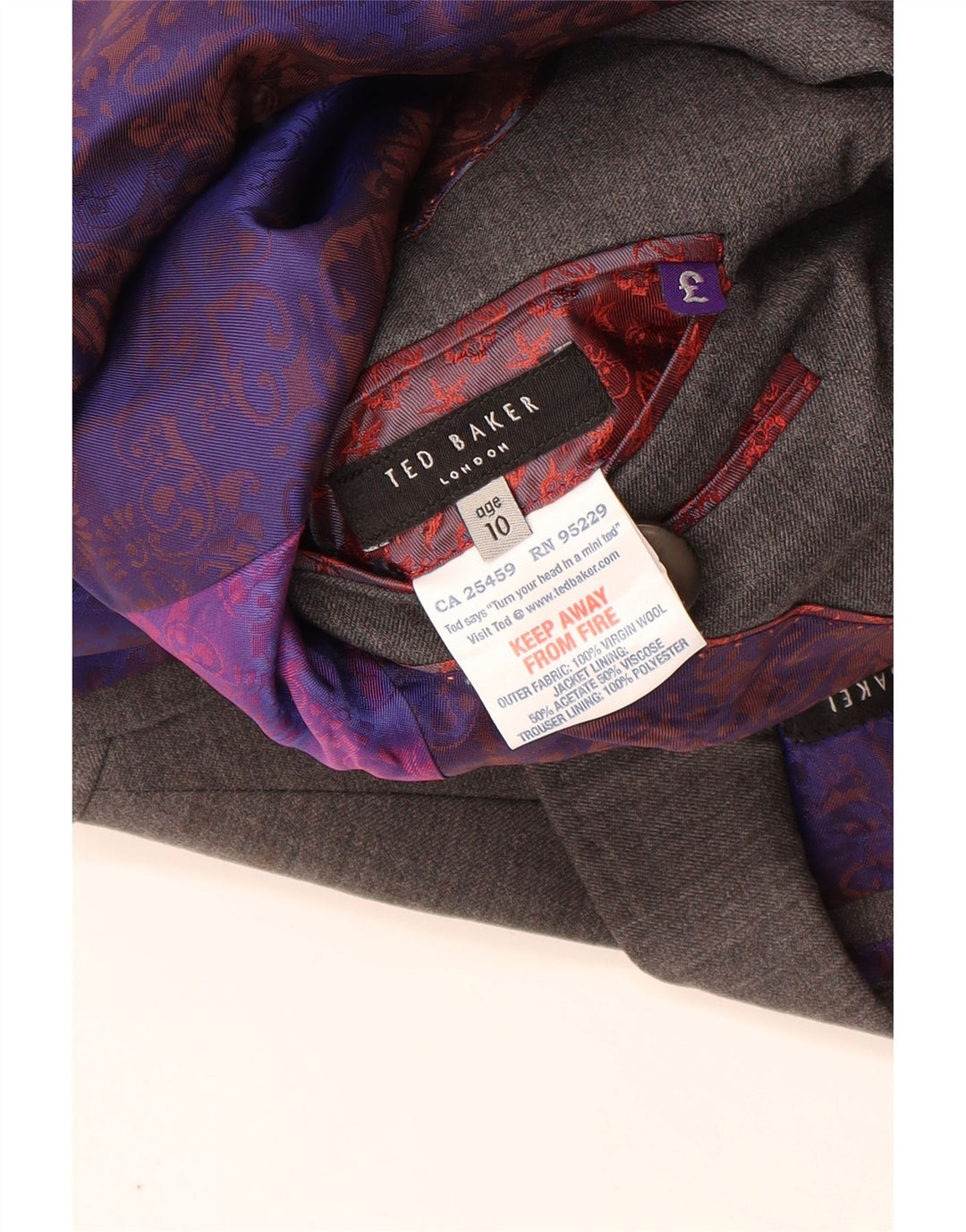 Пиджак на двух пуговицах Ted Baker для мальчиков 9–10 лет, серая шерсть из натуральной шерсти