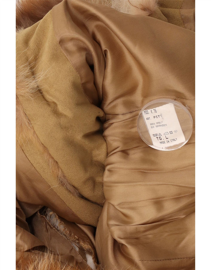 Винтажная женская стеганая куртка с капюшоном UK 16, большой размер, бежевый полиэстер