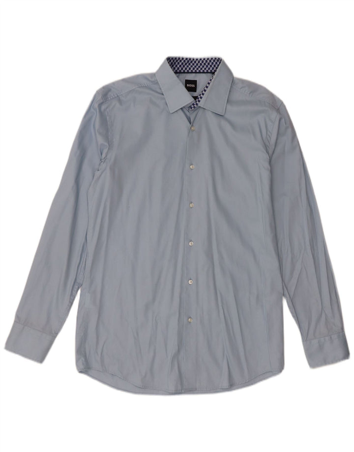 Мужская рубашка приталенного кроя Hugo Boss, большой синий хлопок