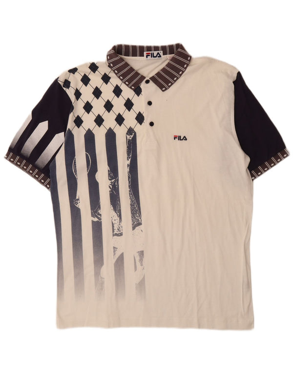Мужская рубашка поло FILA IT 52, большая белая, хлопок с цветными блоками