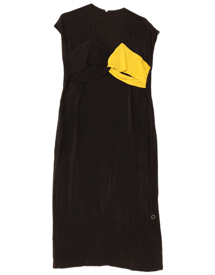 Винтажное женское платье макси IT 42, среднее черное с цветными блоками