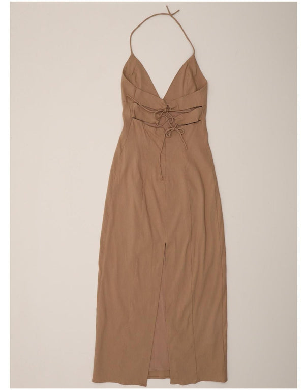 Женское платье с бретелькой Zara UK 8, маленькое, бежевое, льняное