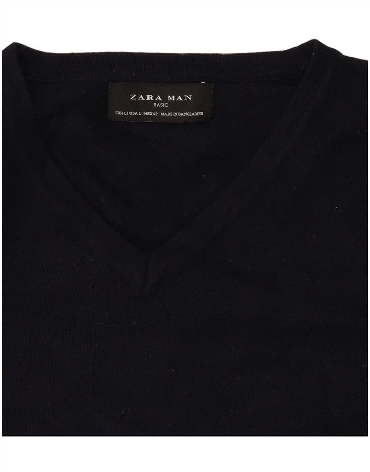 Мужской джемпер с v-образным вырезом Zara, большой темно-синий