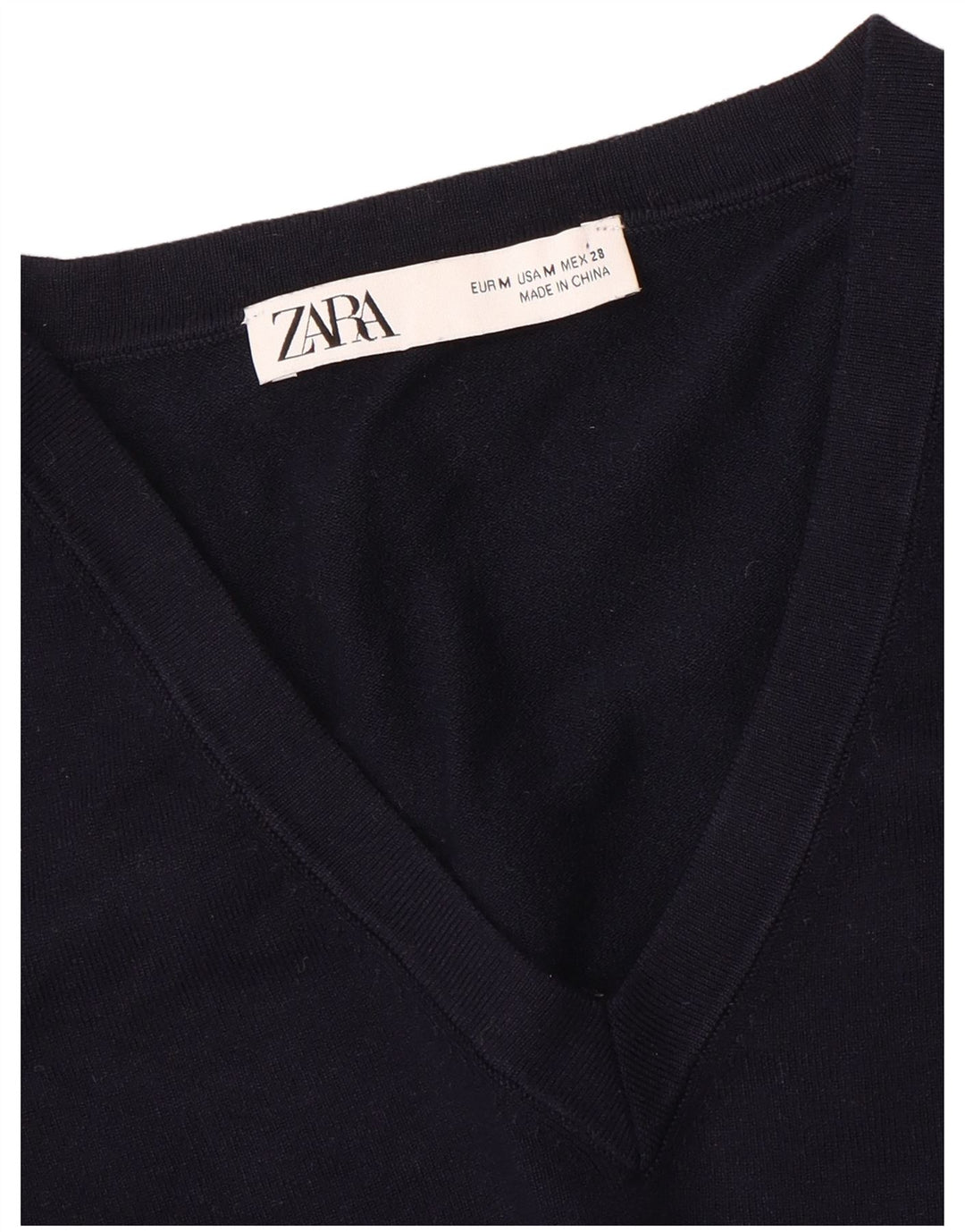 Женский укороченный джемпер с v-образным вырезом ZARA UK 12, средний темно-синий