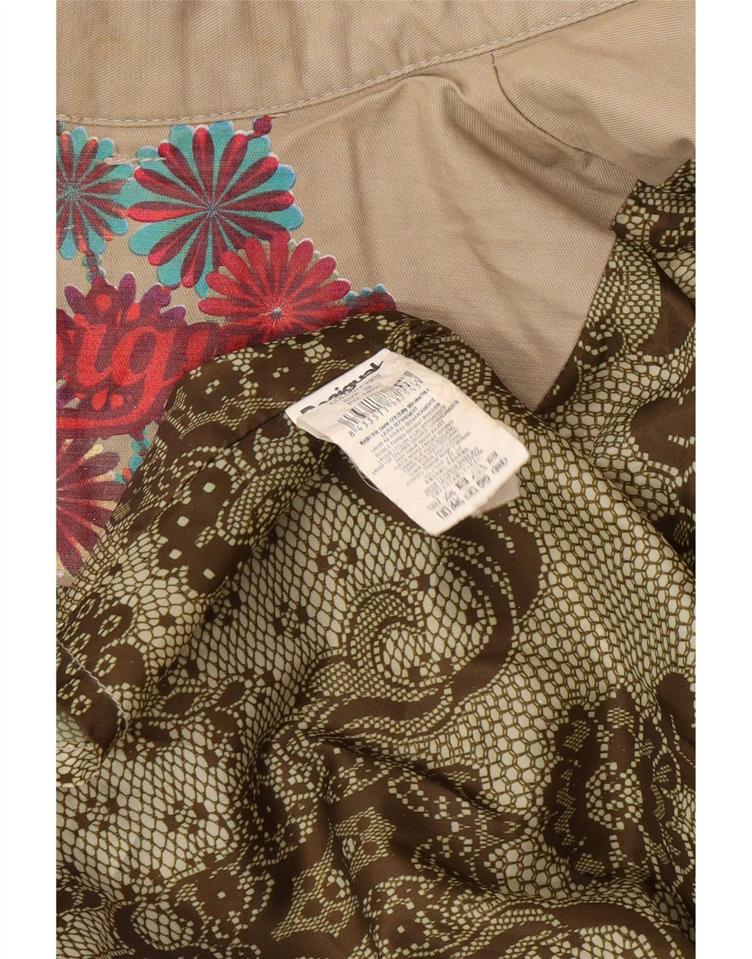 Женский двубортный тренч Desigual EU 38 средний бежевый с цветочным принтом