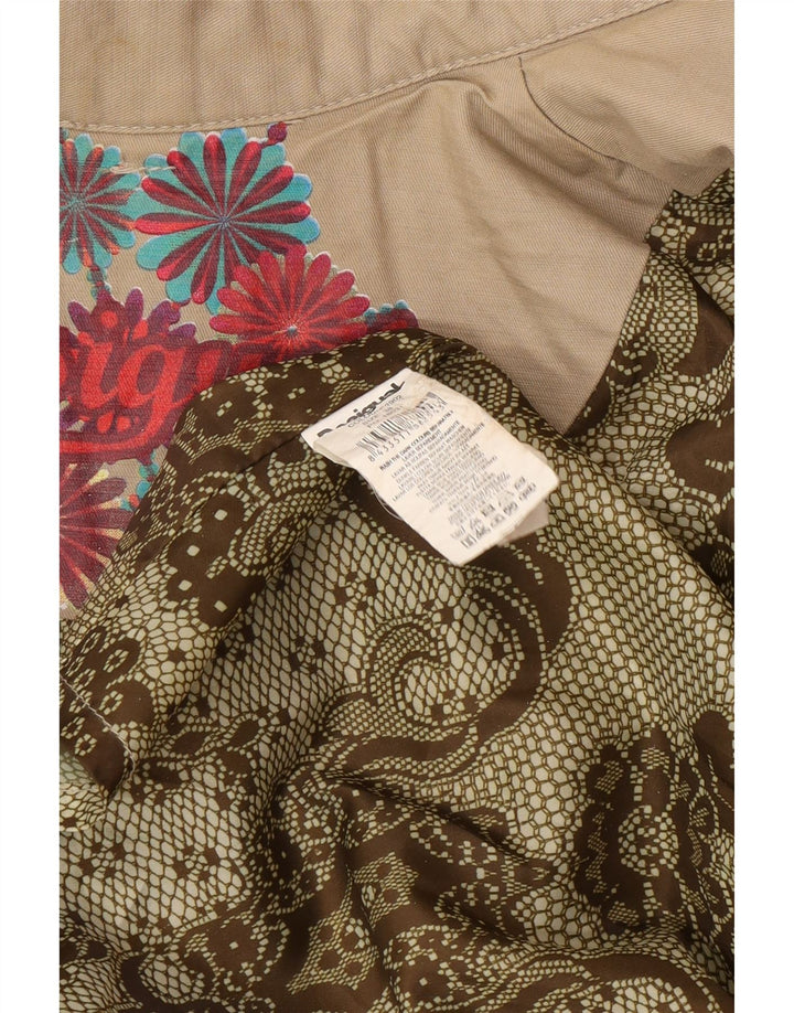 Женский двубортный тренч Desigual EU 38 средний бежевый с цветочным принтом
