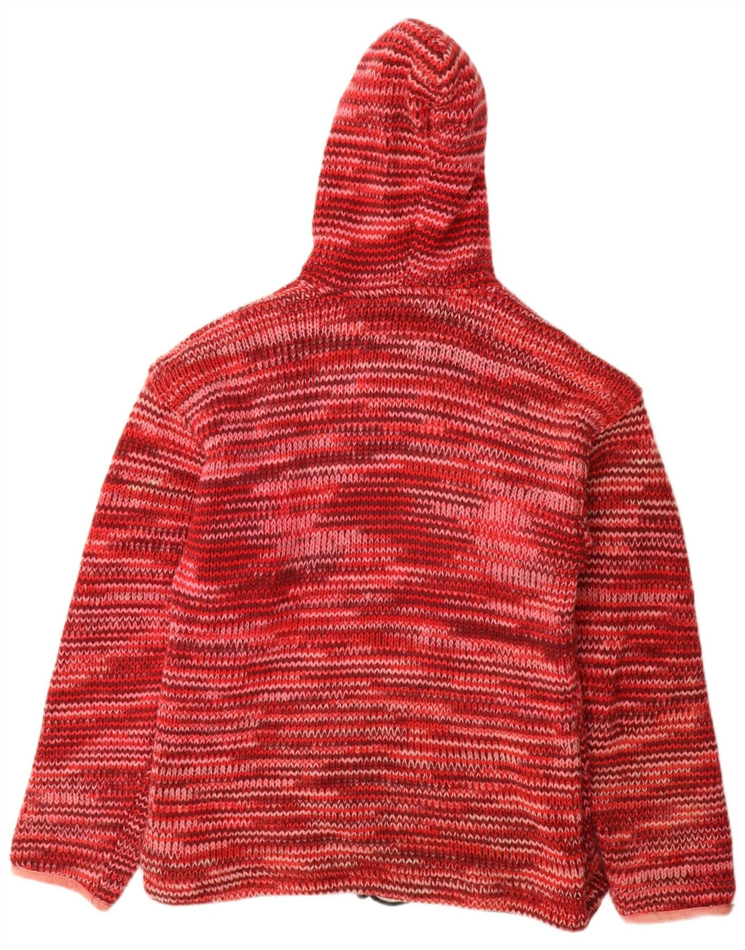 ВИНТАЖНЫЙ женский кардиган с капюшоном, Великобритания 16, большой красный, шерстяной в крапинку