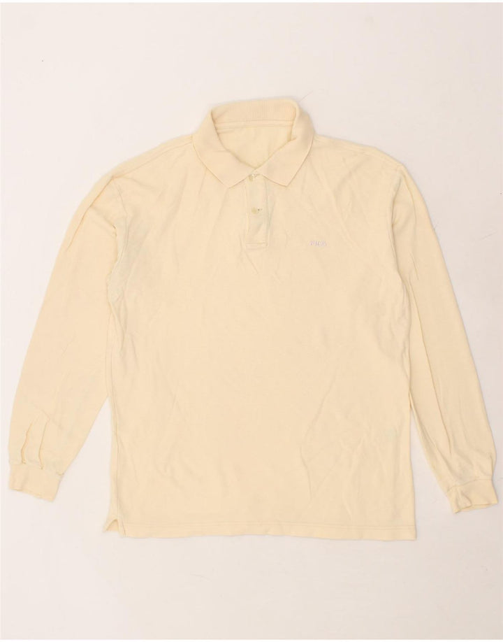 FILA Mens Long Sleeve Polo Shirt Large Beige Vintage Fila and Second-Hand Fila from Messina Hembry 