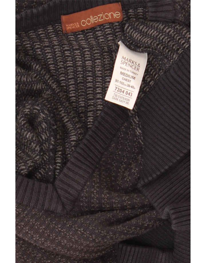 Мужской джемпер с v-образным вырезом Marks & Spencer среднего размера, темно-синий, акрил