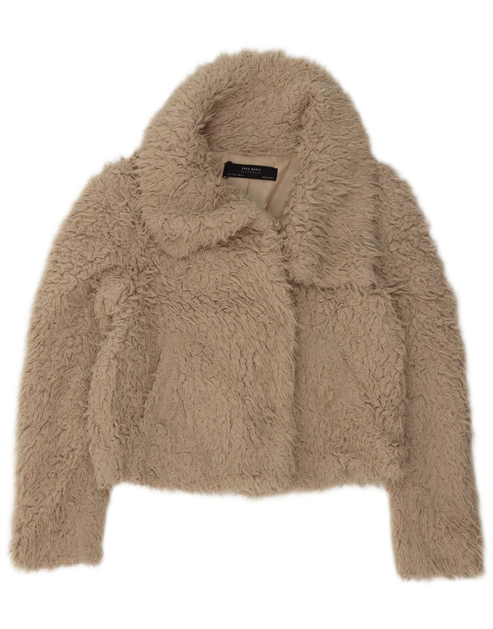 Женская укороченная куртка Teddy Bear большого размера Zara UK 10, маленький размер, бежевый полиэстер