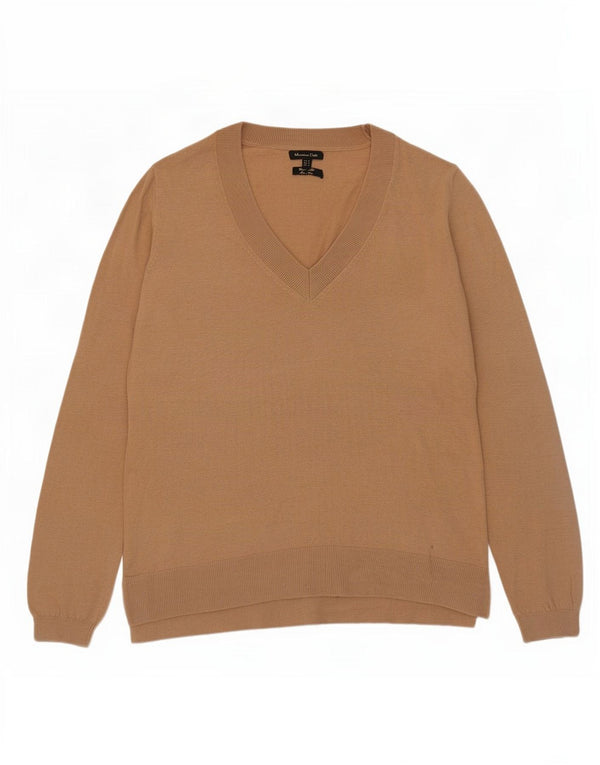 Женский джемпер с v-образным вырезом Massimo Dutti UK 12, средний бежевый, шерсть