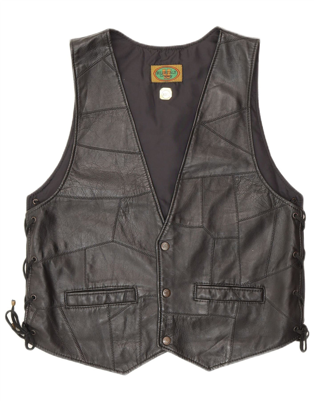 Винтажный женский кожаный жилет 2XL, черный лоскутный байкерский вариант