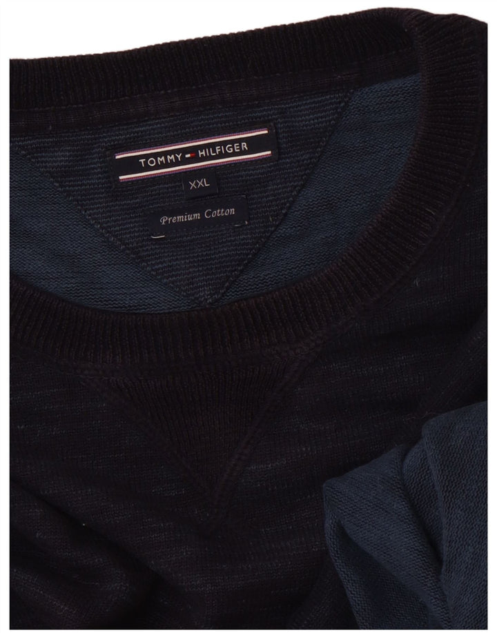 TOMMY HILFIGER Мужской джемпер с круглым вырезом 2XL Темно-синий хлопковый крапчатый свитер