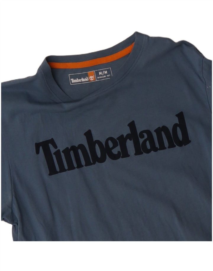 TIMBERLAND Мужская футболка обычного кроя с рисунком, топ среднего размера, синий хлопок, хлопок