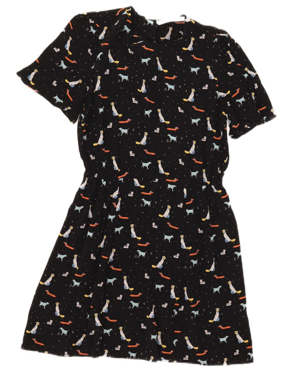 Zara Womens Trafaluc Graphic A-Line Dress UK 6 XS Black Viscose