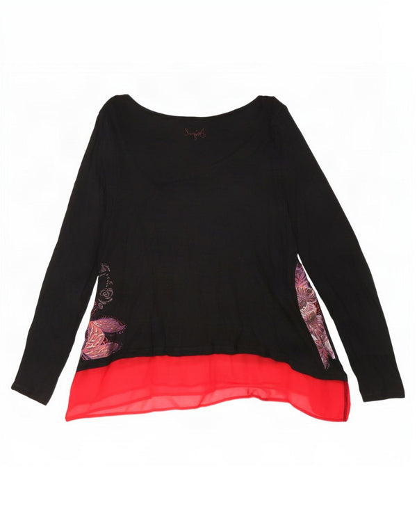 Desigual Womens Long Sleeve Asymmetric Tunic Top UK 14 Large Black Floral