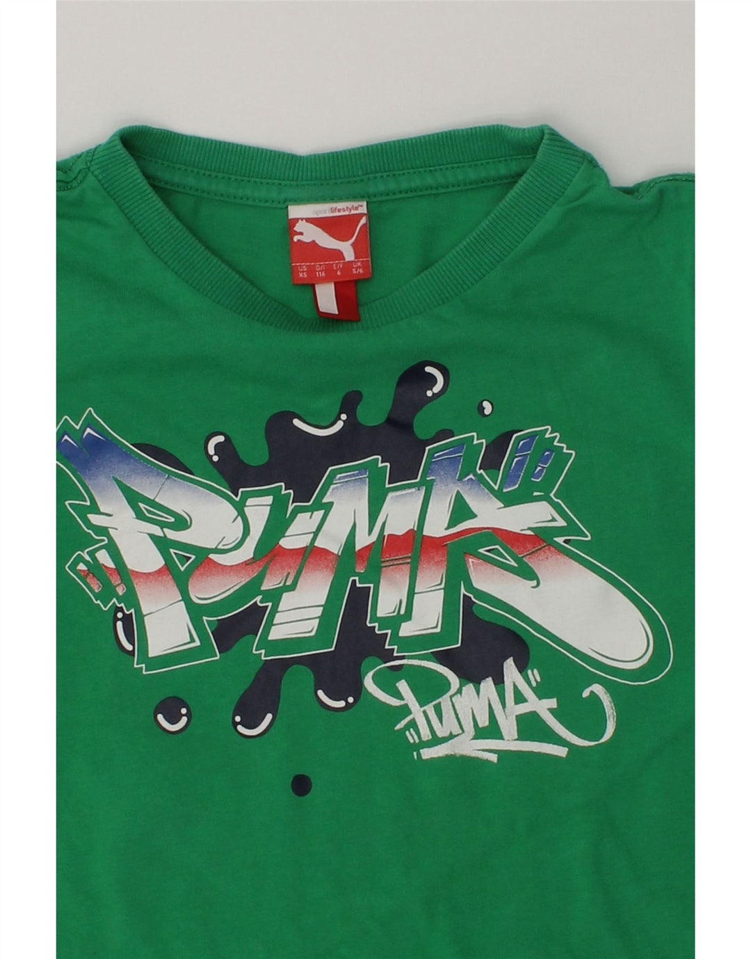 PUMA Boys Graphic T-Shirt Top 5-6 Years  Green Cotton | Vintage Puma | Thrift | Second-Hand Puma | Used Clothing | Messina Hembry 