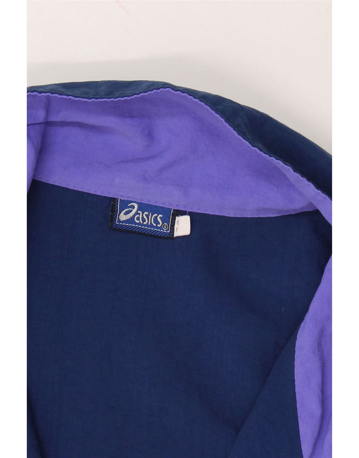 ASICS Mens Graphic Tracksuit Top Jacket IT 52 Large Navy Blue Colourblock Vintage Asics and Second-Hand Asics from Messina Hembry 
