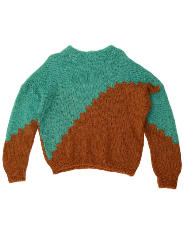 Винтажный женский джемпер с вырезом «лодочка», Великобритания, 14, большой зеленый цвет с цветными блоками