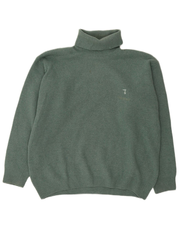 Trussardi Mens Roll Neck Jumper Sweater Medium Green Wool