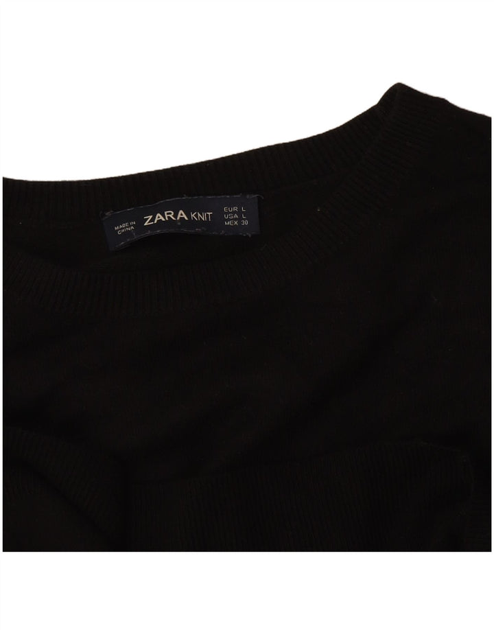 Женский джемпер с круглым вырезом Zara UK 14, большой черный
