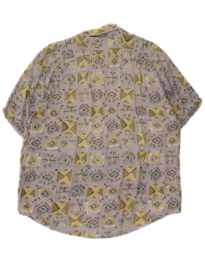 VINTAGE Мужская рубашка с коротким рукавом XL Разноцветная вискоза с геометрическим рисунком