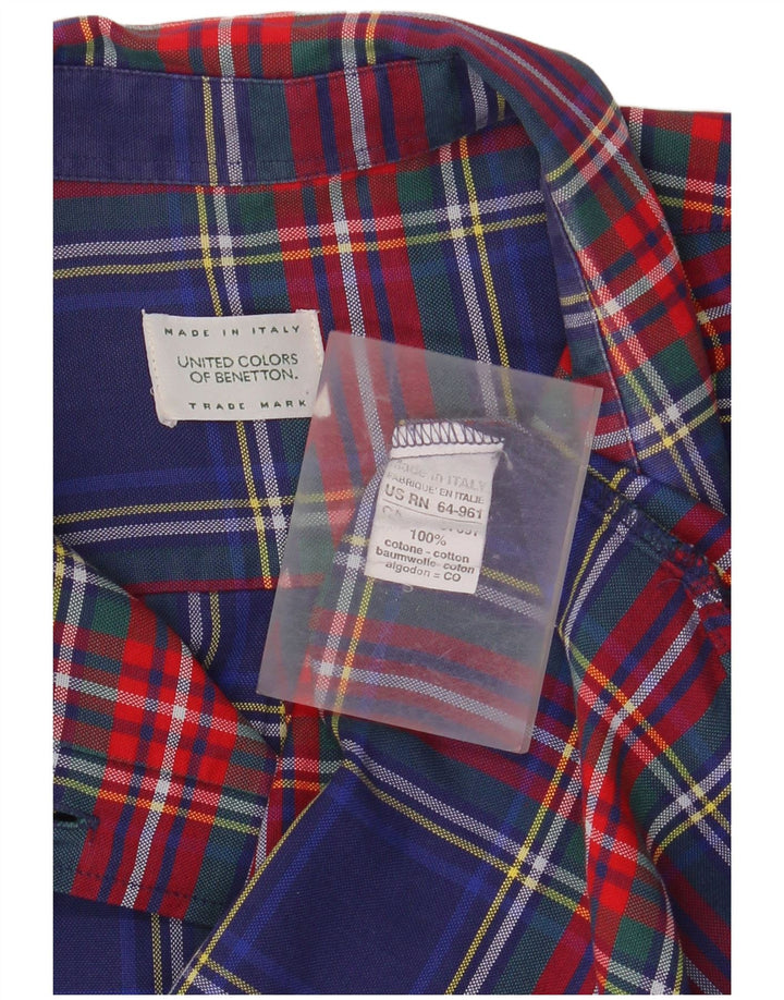 Мужская рубашка Benetton, маленькая синяя клетчатая хлопковая ткань