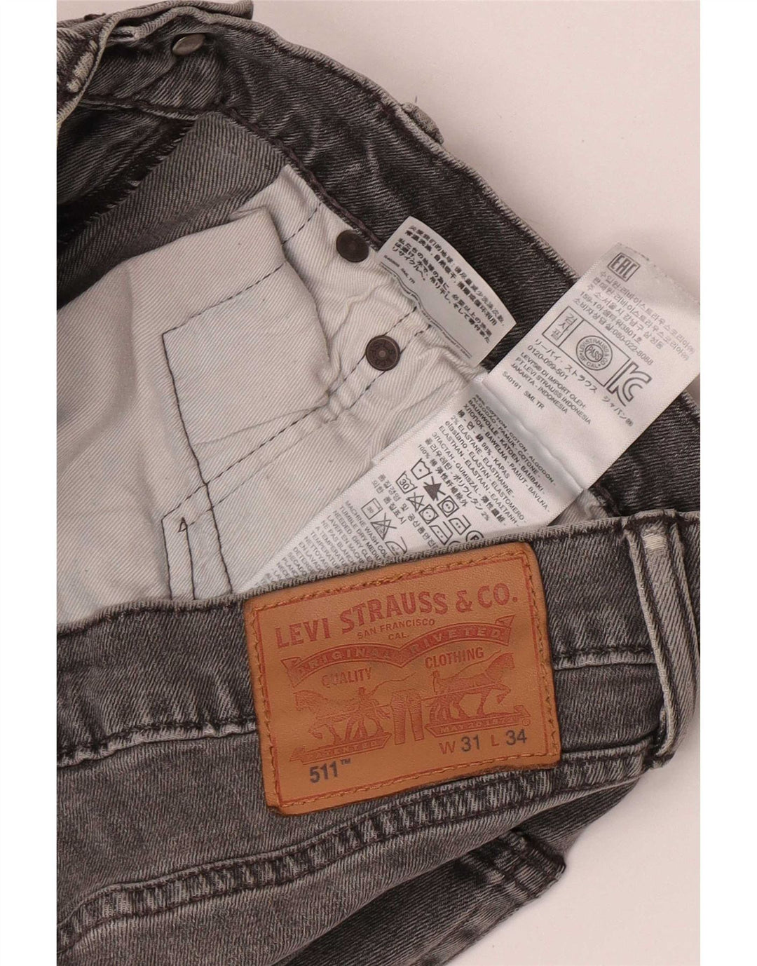 Мужские джинсы Levi's 511 Slim W31 L34 Серые хлопковые