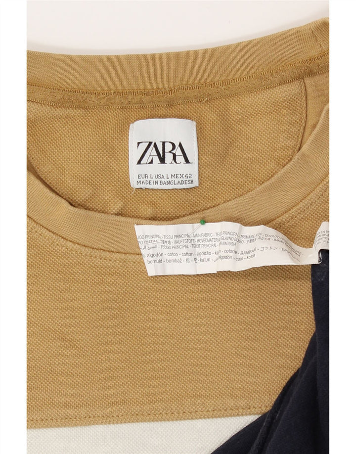Мужской свитер Zara, большой хлопковый джемпер с цветными блоками бежевого цвета