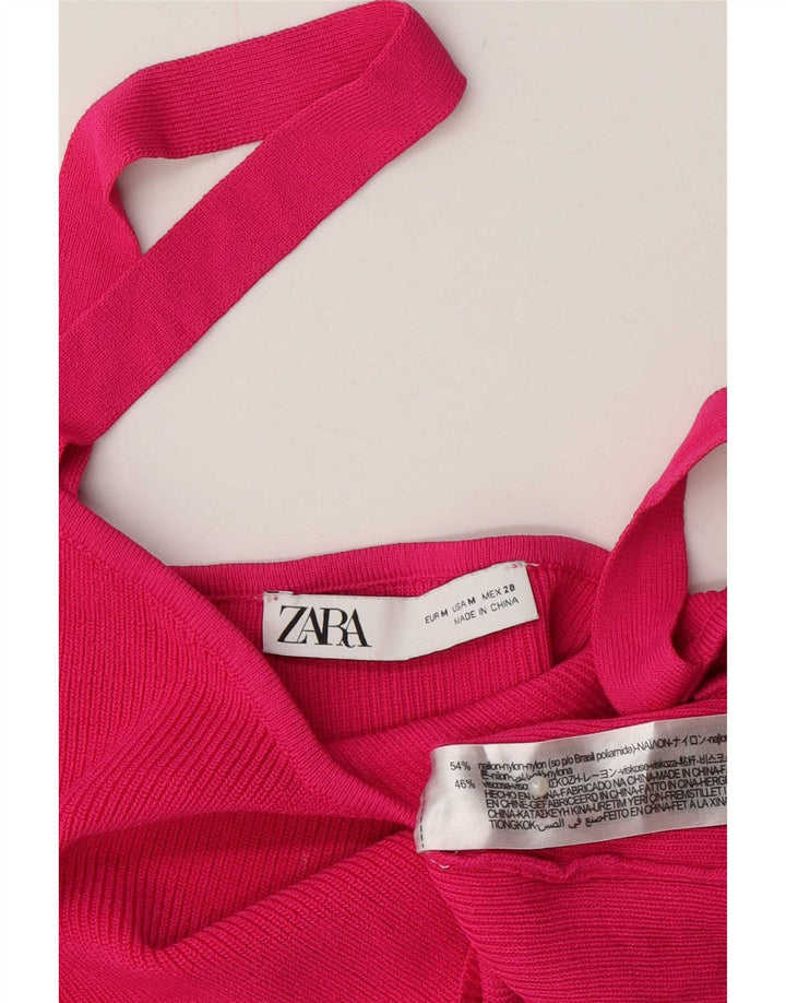 Женский вязаный укороченный топ Zara UK 12, нейлон среднего розового цвета