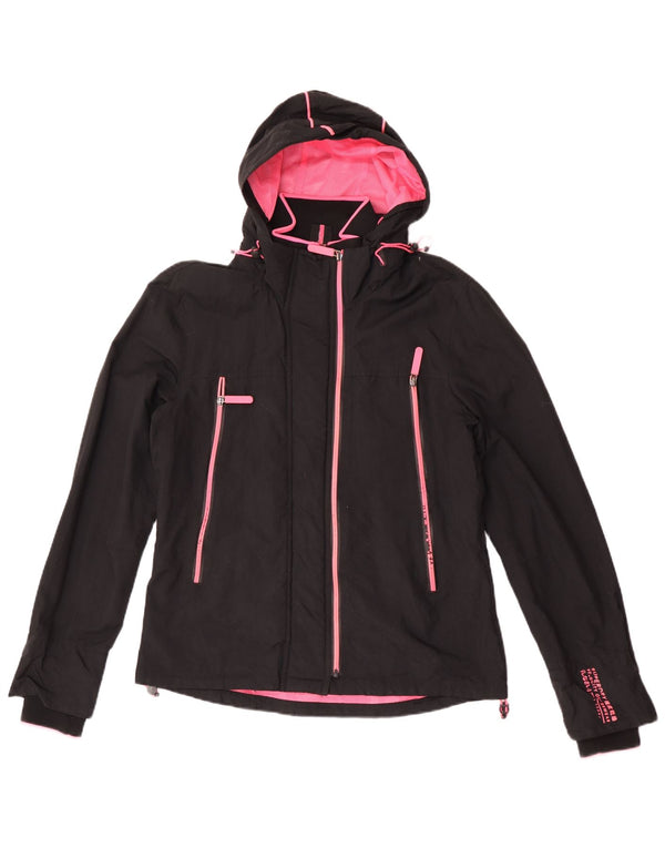 Женская дождевик с капюшоном Superdry UK 14, большой черный нейлон