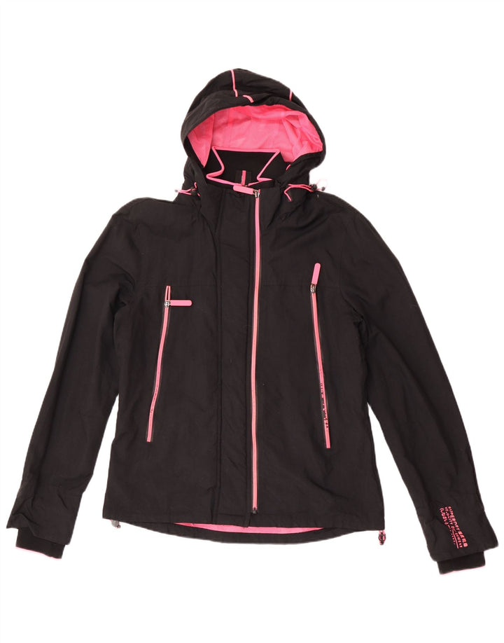 Женская дождевик с капюшоном Superdry UK 14, большой черный нейлон