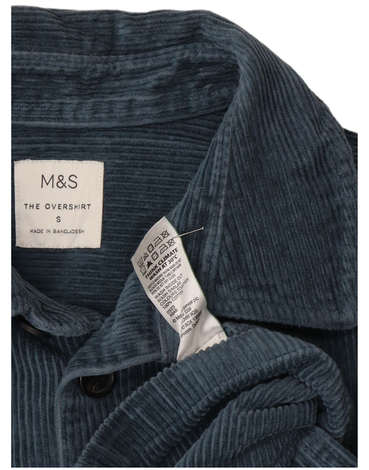 Мужская вельветовая рубашка Marks & Spencer, маленькая синяя хлопковая рубашка