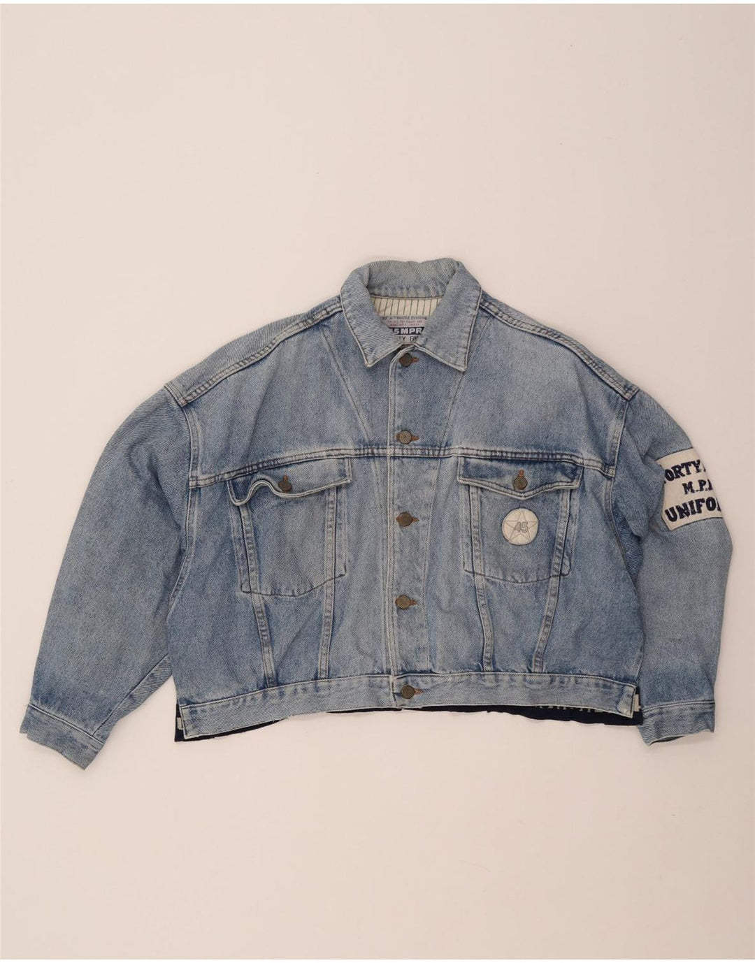 Женская укороченная джинсовая куртка с графическим рисунком UNIFORM UK 14, большая синяя