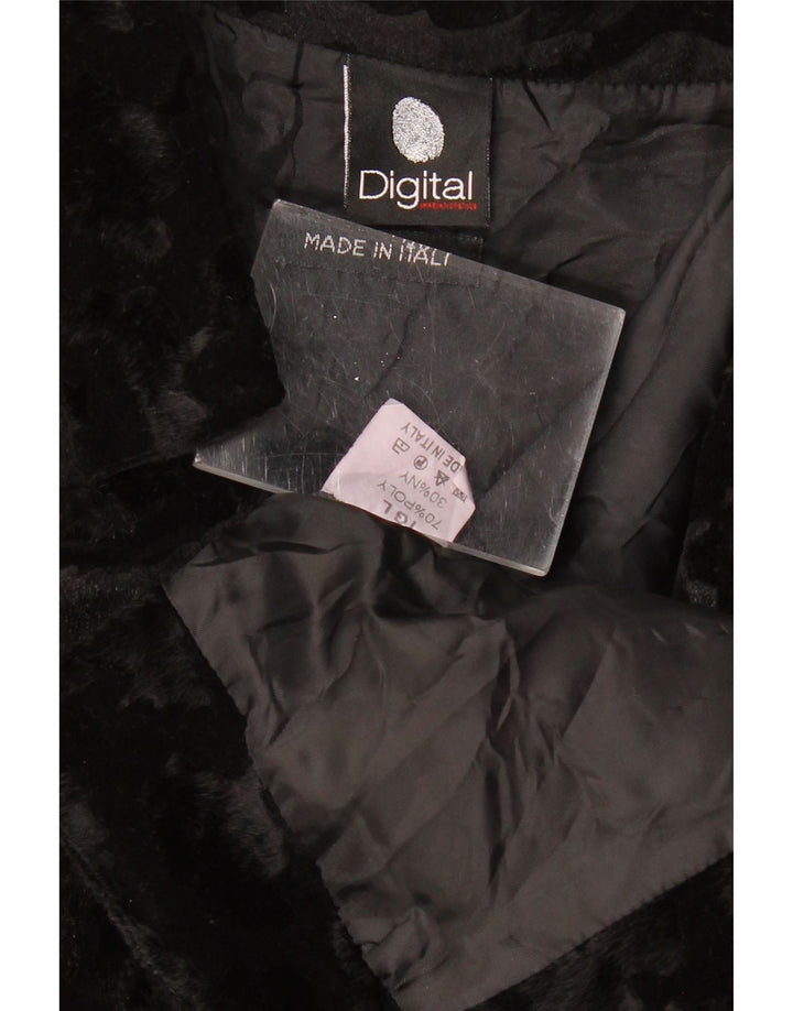 ВИНТАЖНОЕ женское болеро из искусственного меха UK 14, большой черный полиэстер