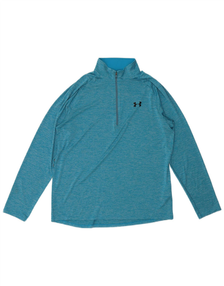 Мужской топ Under Armour с воротником на молнии и длинными рукавами, большой синий полиэстер с крапинками