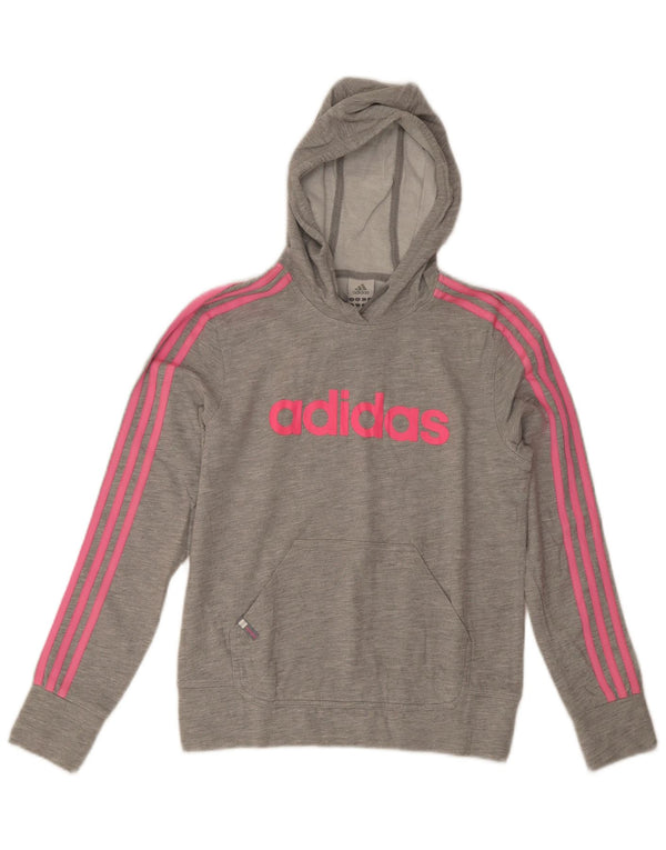 Женский джемпер с капюшоном Adidas UK 14, средний серый хлопок с крапинками