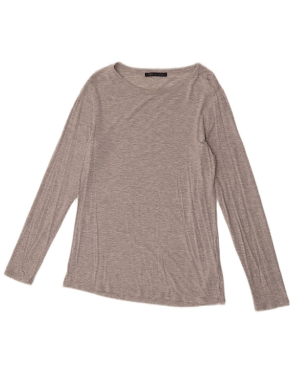 Marks & Spencer Womens Top Long Sleeve UK 14 Medium Grey Modal