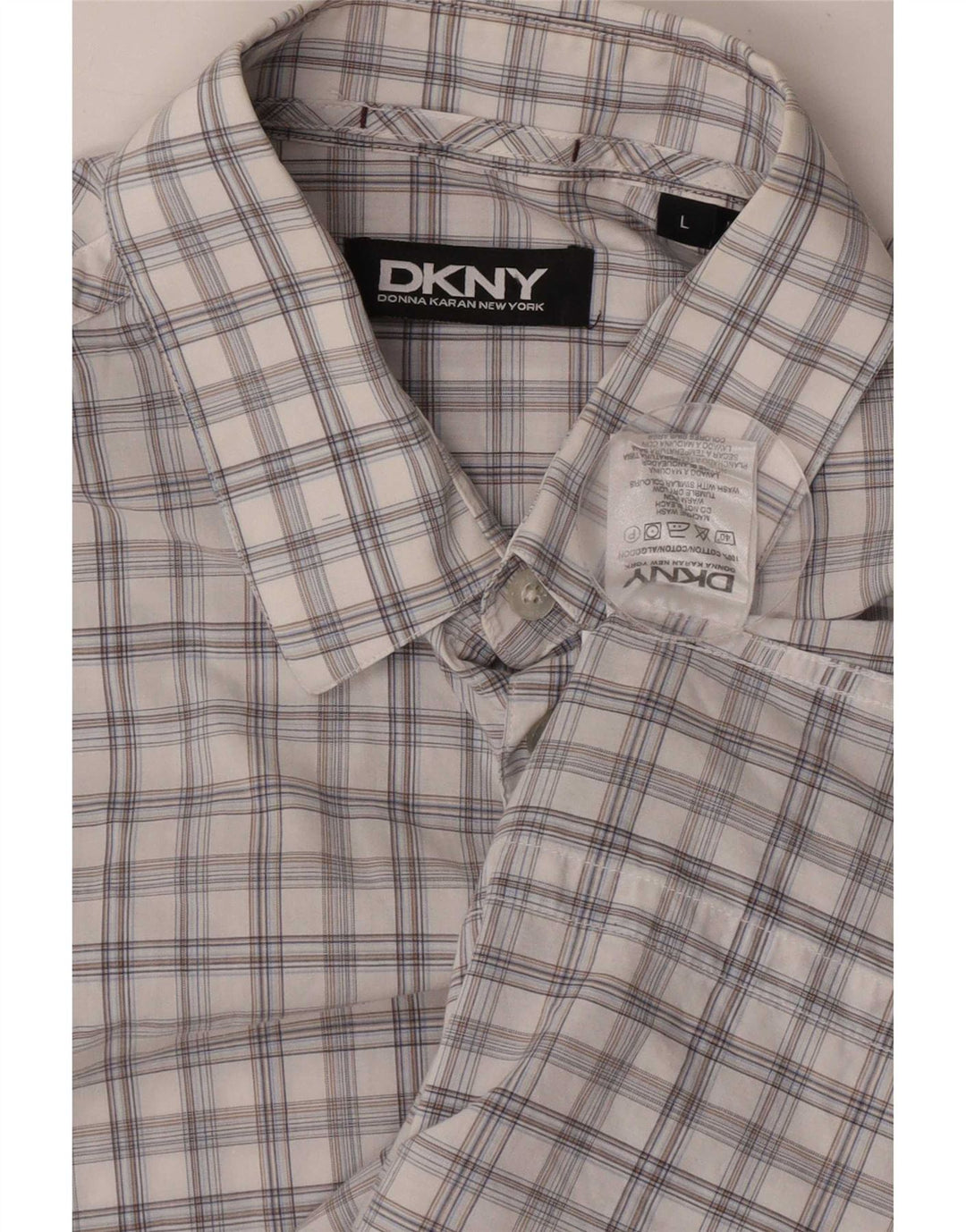 Dkny Мужская рубашка с коротким рукавом, большая белая клетка, хлопок