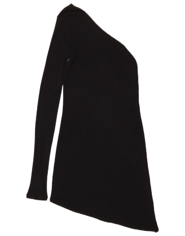 Zara Womens Asymmetric One Shoulder Top UK 12 Medium Black Viscose